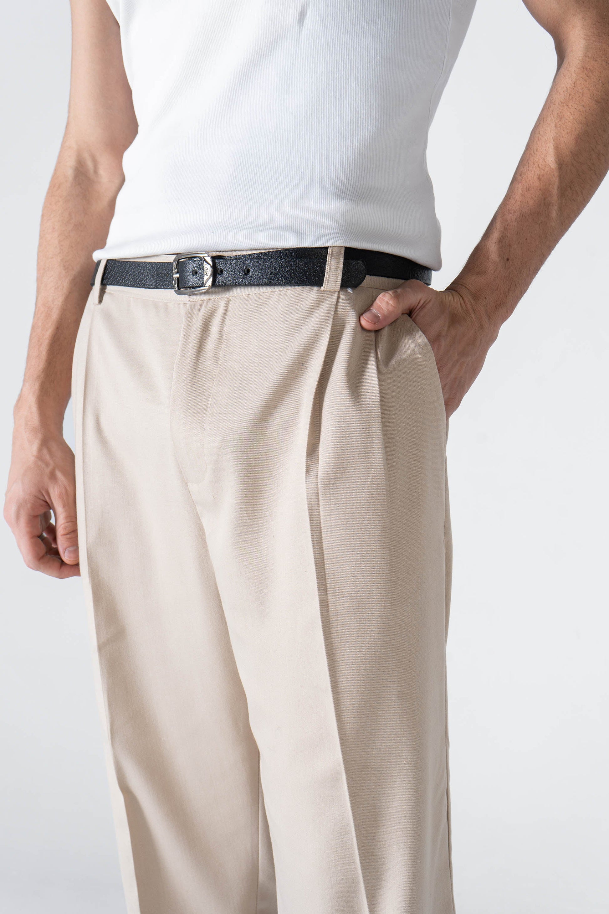 Beige Pleated Trousers - oddegypt