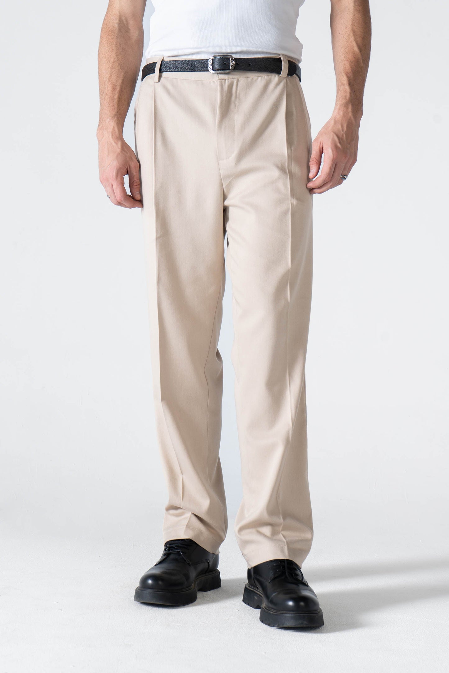 Beige Pleated Trousers - oddegypt