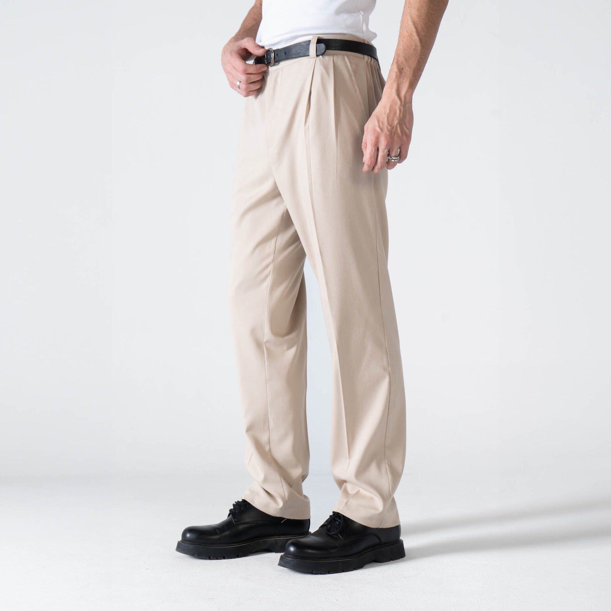 Beige Pleated Trousers - oddegypt