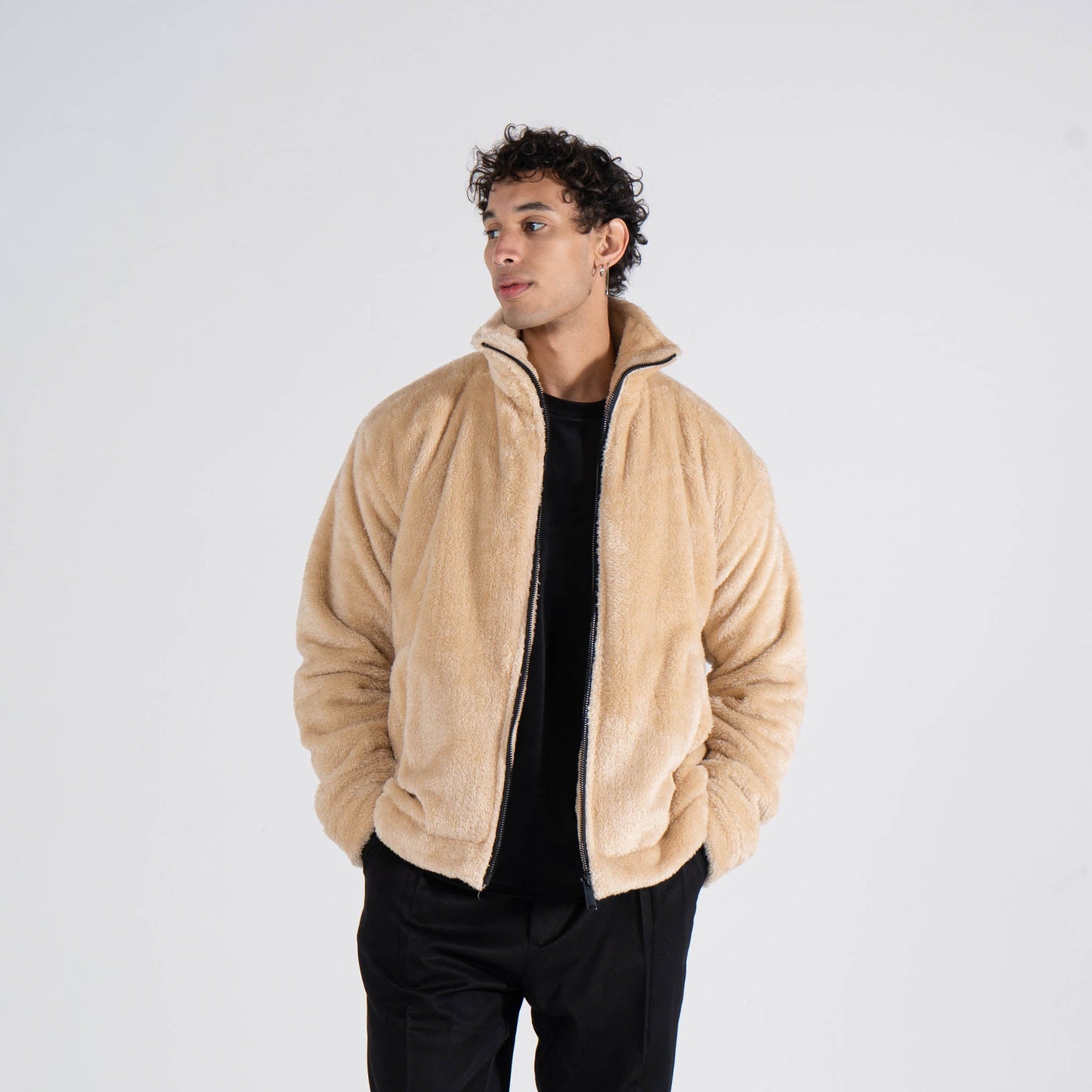 Beige Zipper Jacket - oddegypt