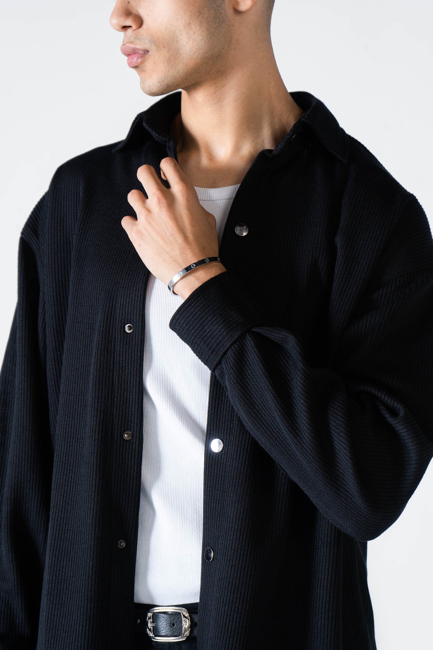 Black Ribbed Long Sleeve Shirt - oddegypt