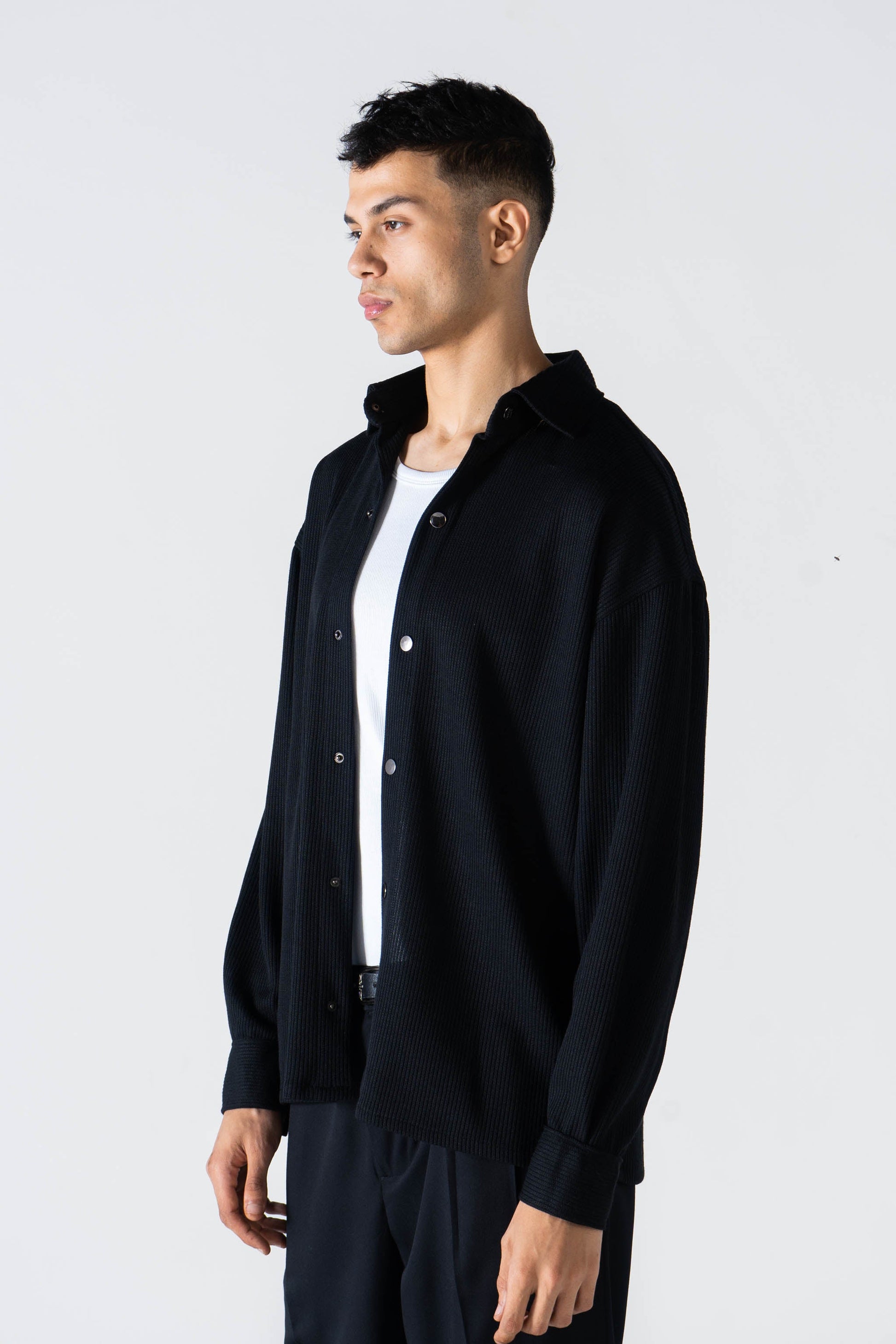 Black Ribbed Long Sleeve Shirt - oddegypt