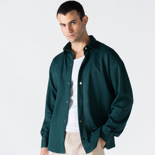 Green Ribbed Long Sleeve Shirt - oddegypt