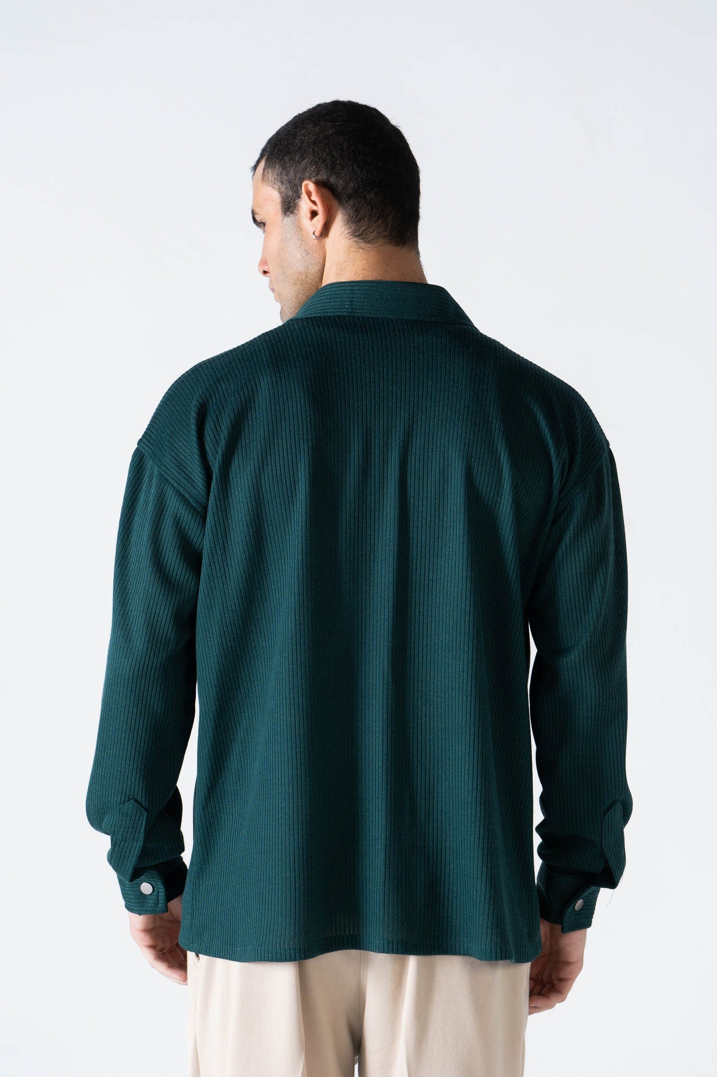 Green Ribbed Long Sleeve Shirt - oddegypt