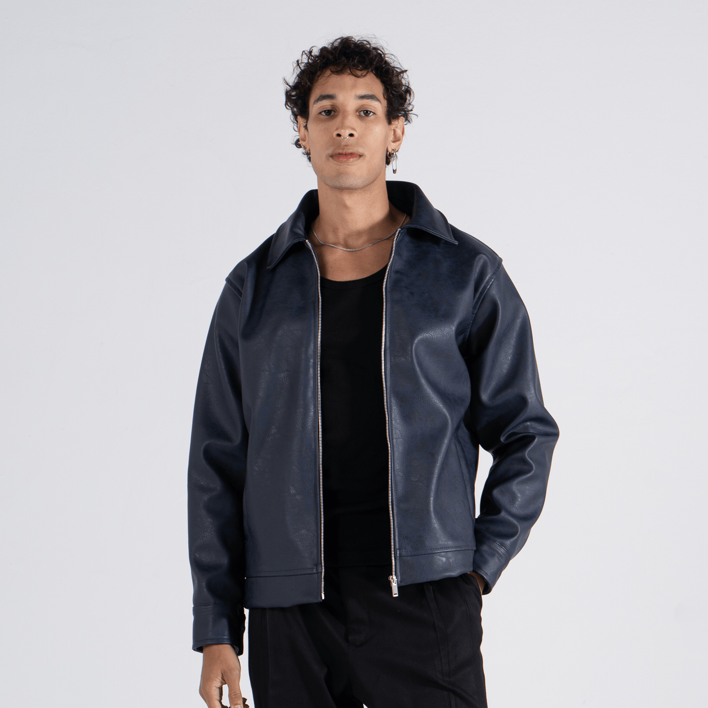 Navy Eclipse Leather Jacket - oddegypt