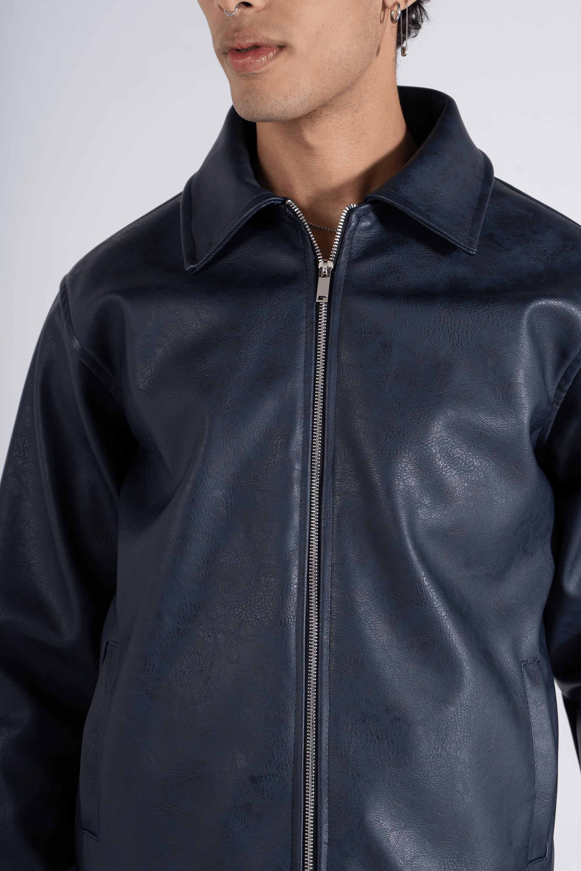 Navy Eclipse Leather Jacket - oddegypt