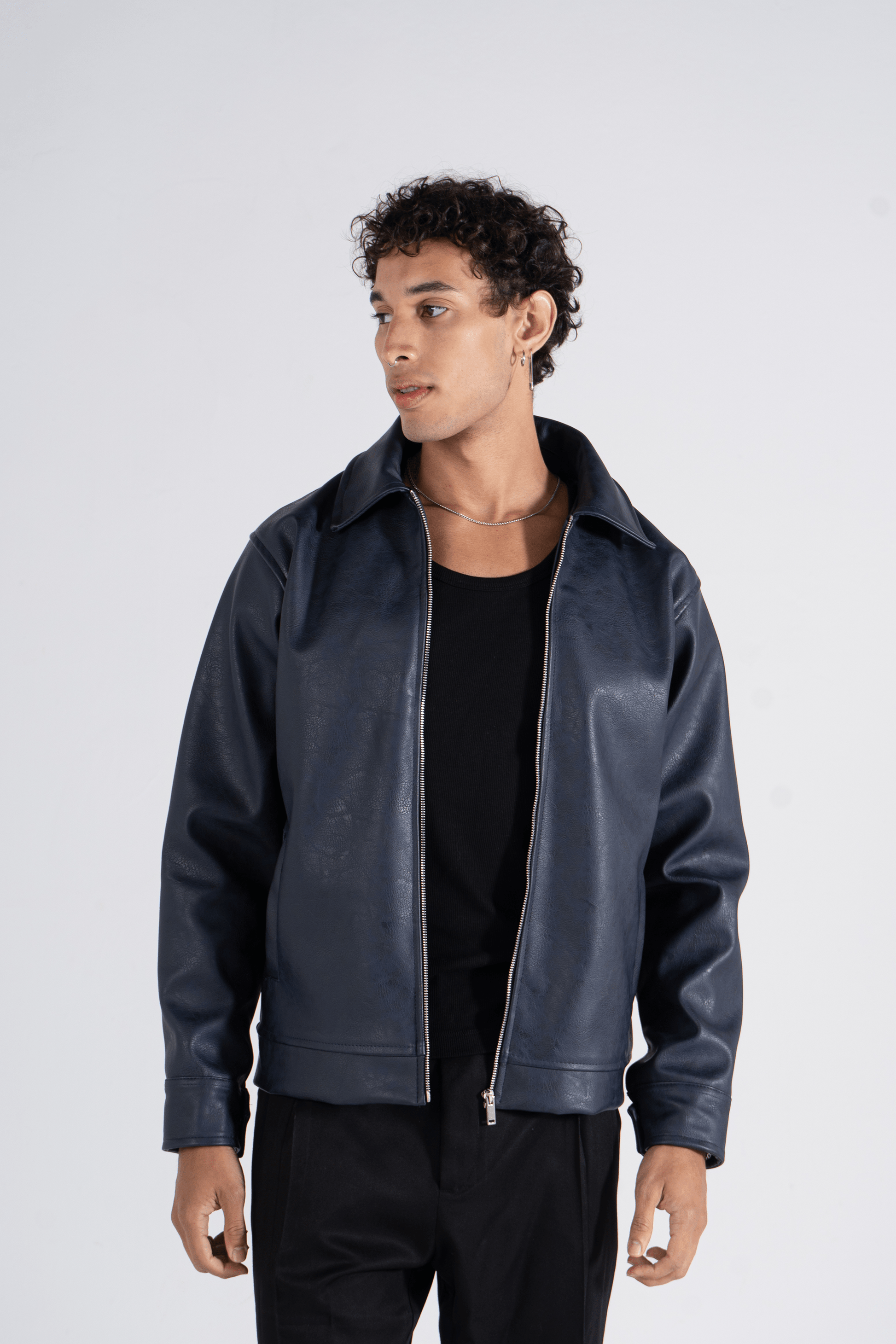 Navy Eclipse Leather Jacket - oddegypt