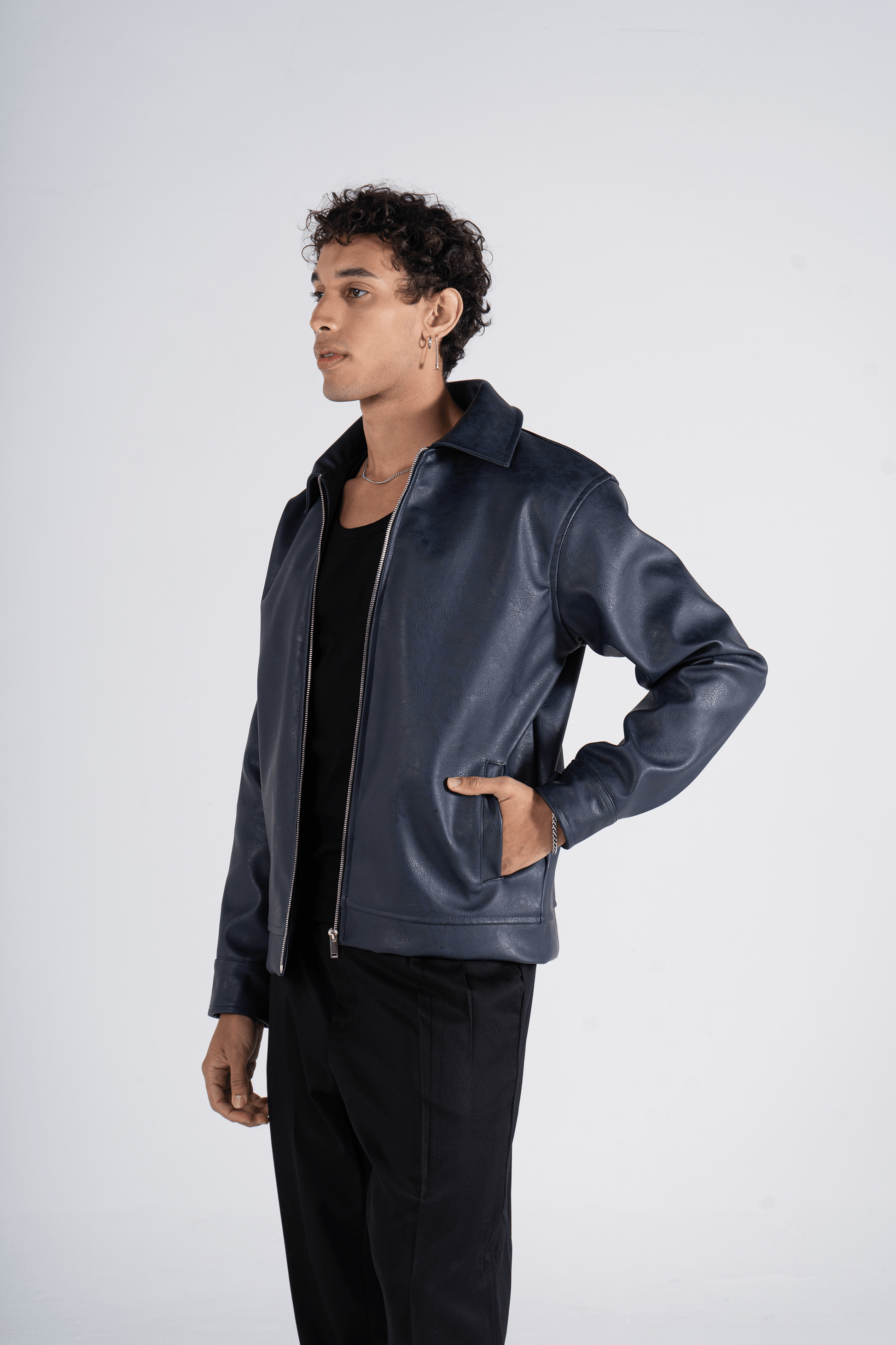 Navy Eclipse Leather Jacket - oddegypt