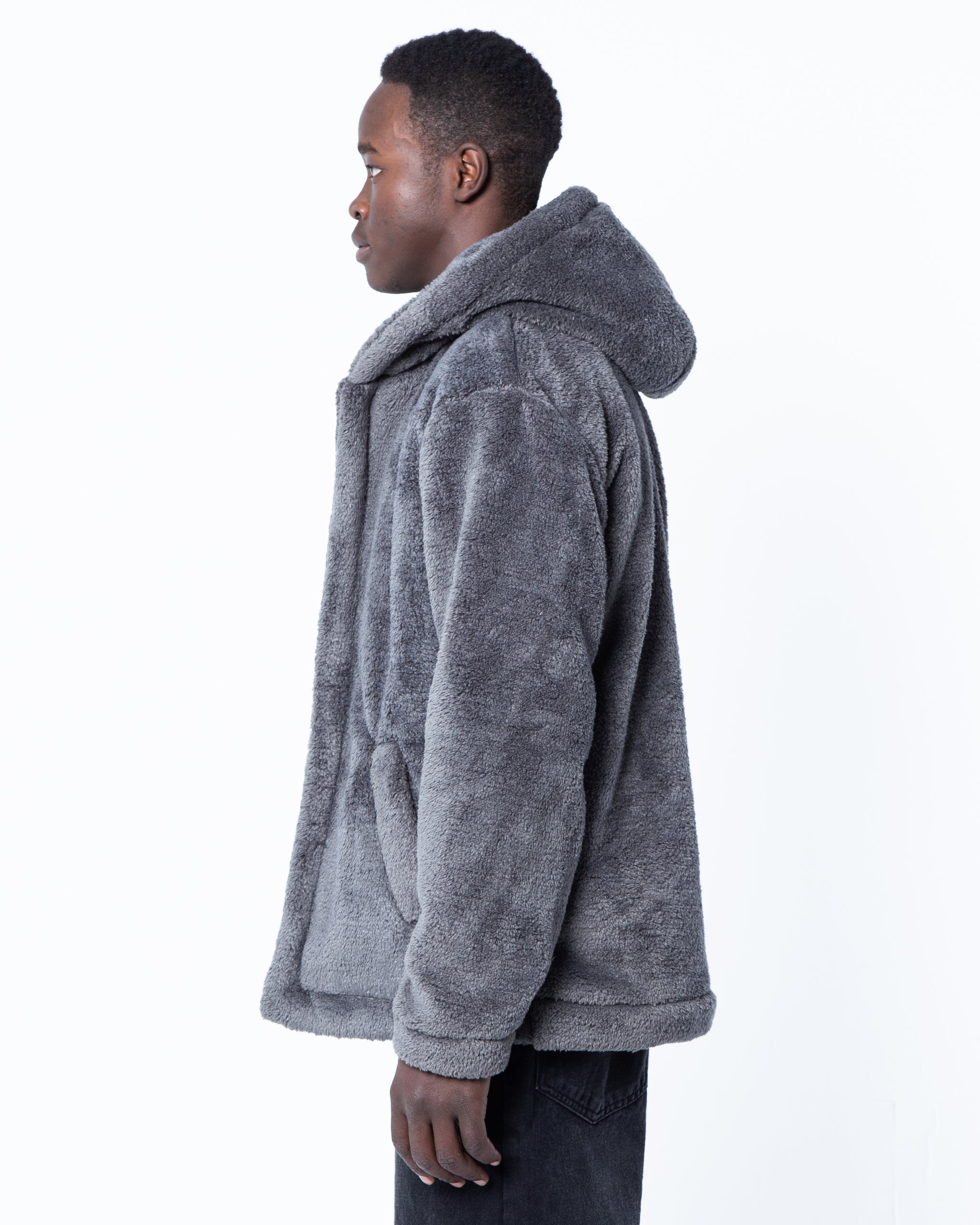 Grey faux fur hoodie sale