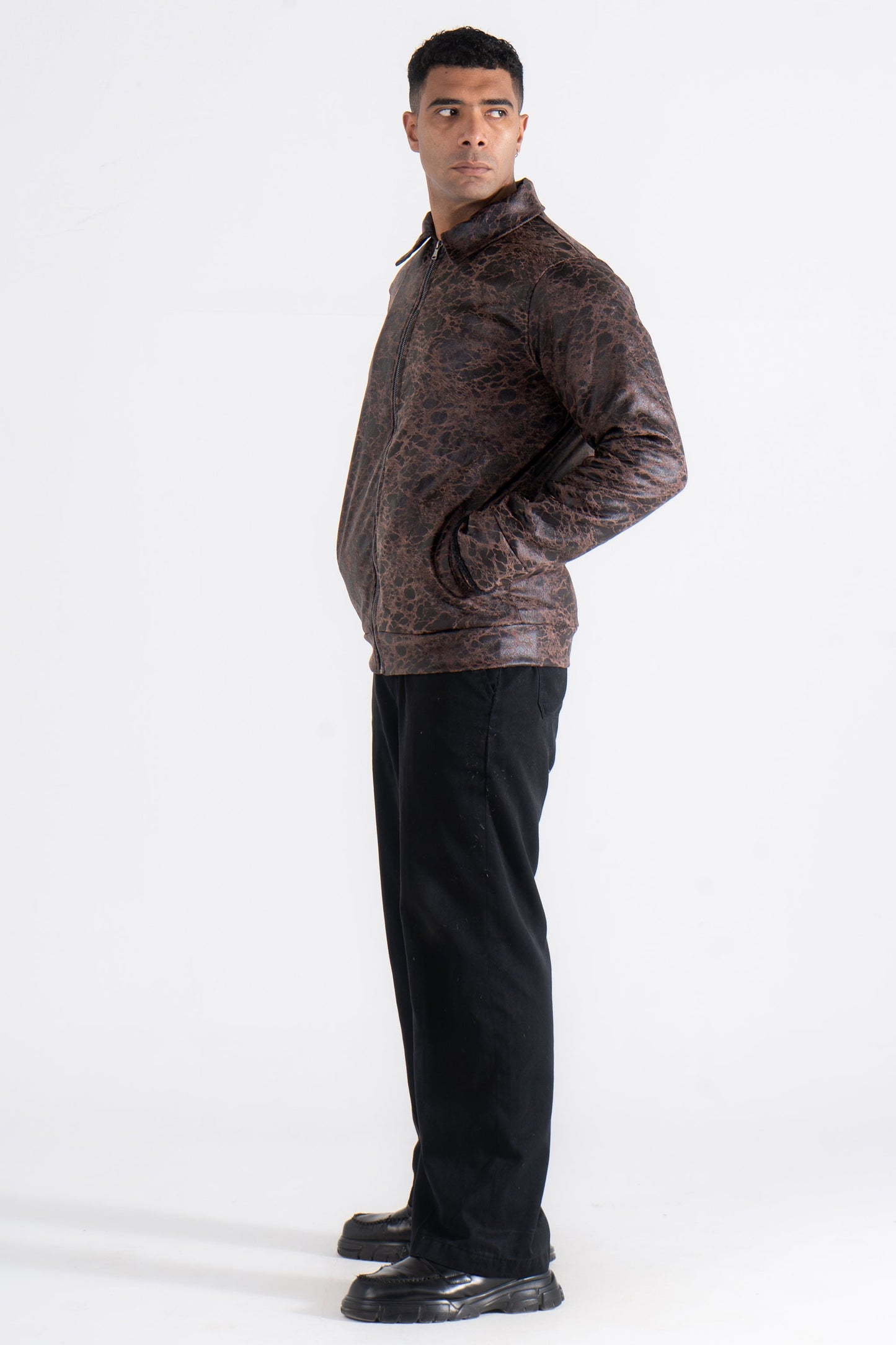 Brown Stream Leather Jacket - oddegypt